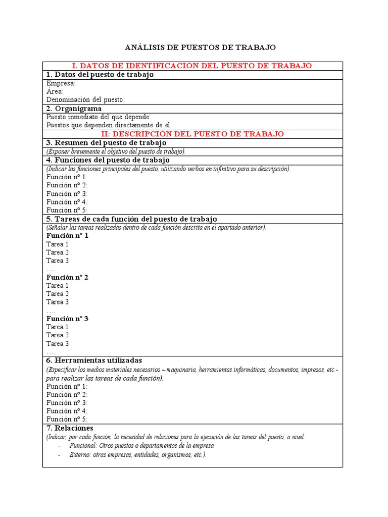 Cuestionario para Perfil de Puestos de Trabajo | PDF