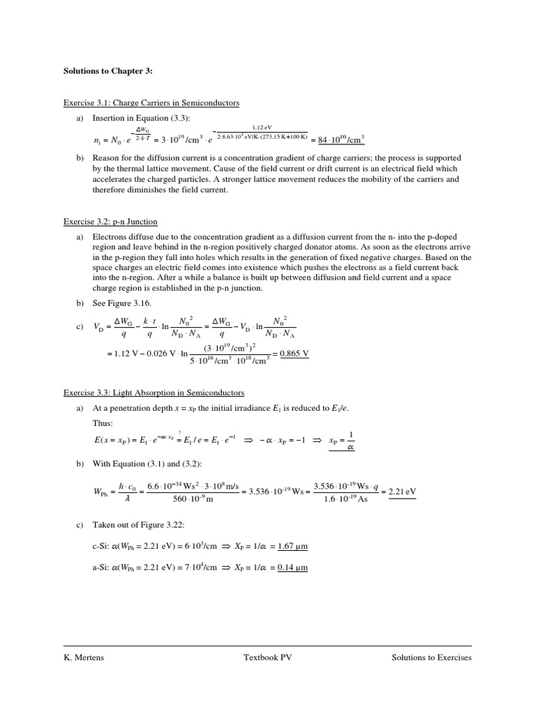 1 Exe3 Sol | PDF | P–N Junction | Physical Quantities