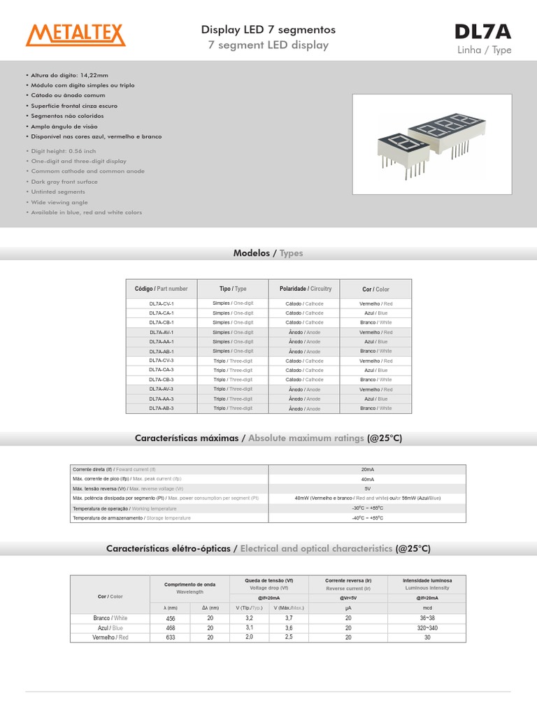 7 Segment LED Display | PDF | Diodo emissor de luz | Engenharia Elétrica