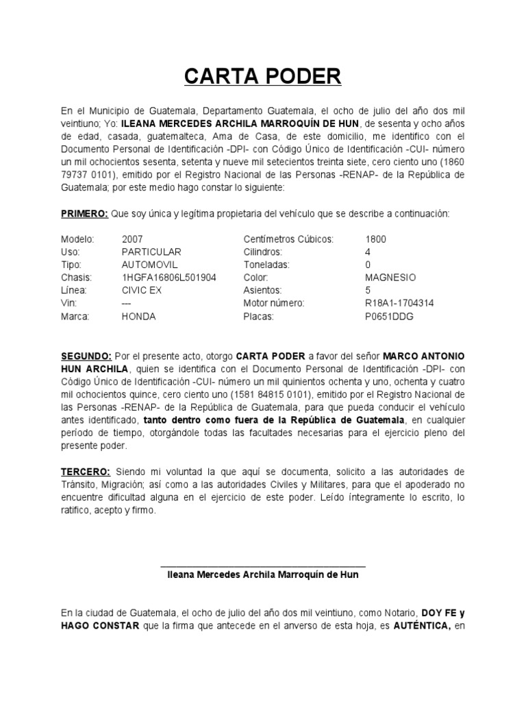 Carta poder completa pdf veh culos veh culo de motorcarta poder para