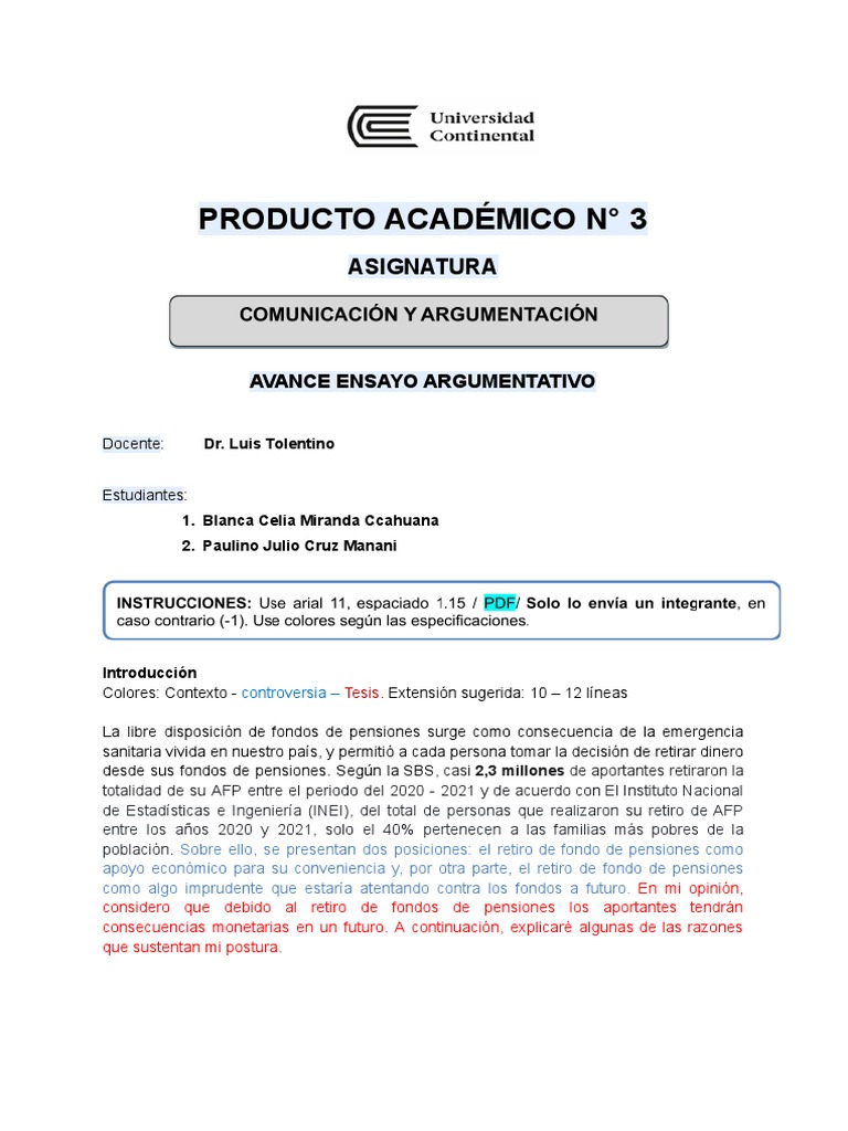 Pa3 Comunicacion Y Argumentacion Pdf Pensión Jubilación