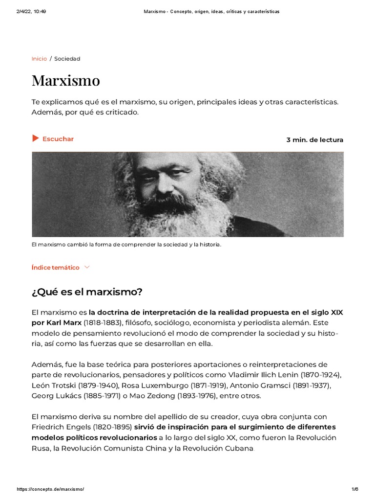 Marxismo - Concepto, Origen, Ideas, Críticas y Características | PDF ...