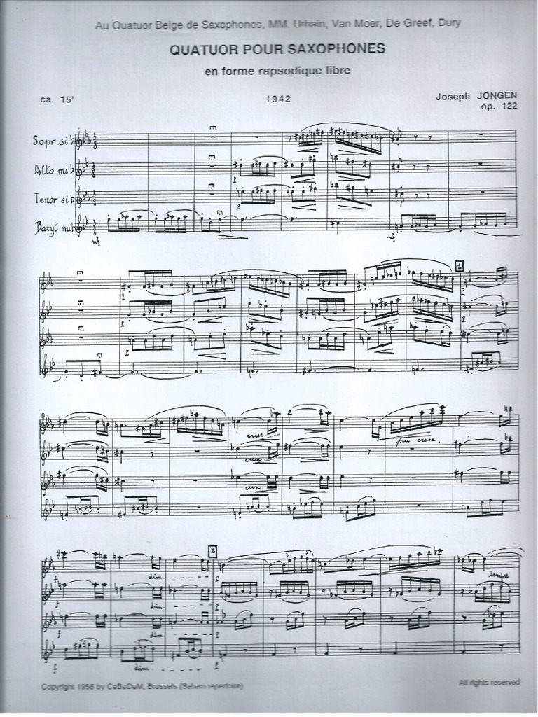 JONGEN Quatuor Pour Saxophones Conducteur PDF