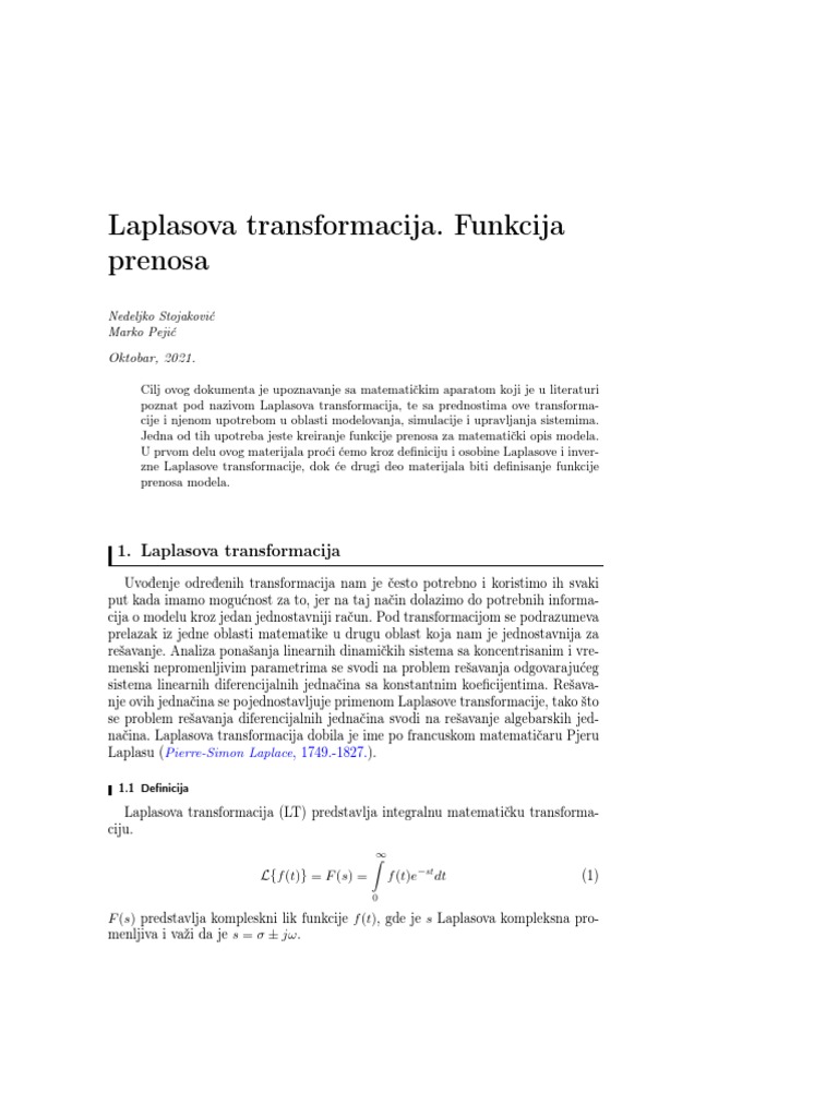05 Laplasova Transformacija. Funkcija Prenosa | PDF