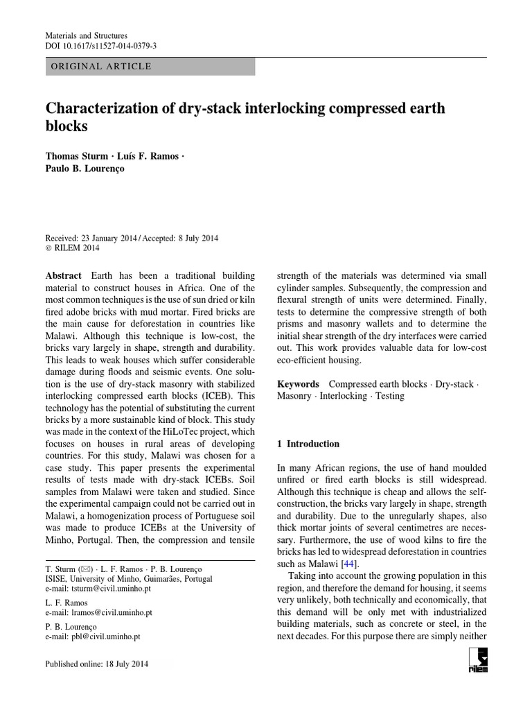 Sturm Et Al. 2014 Characterization of DryStack Interlocking Compressed Earth PDF