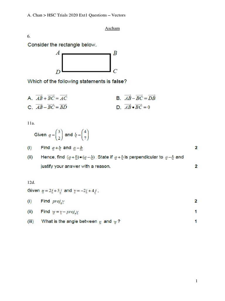Questions On Vectors Pdf