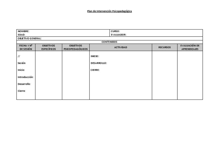 Plan de Intervención Psicopedagógica | PDF