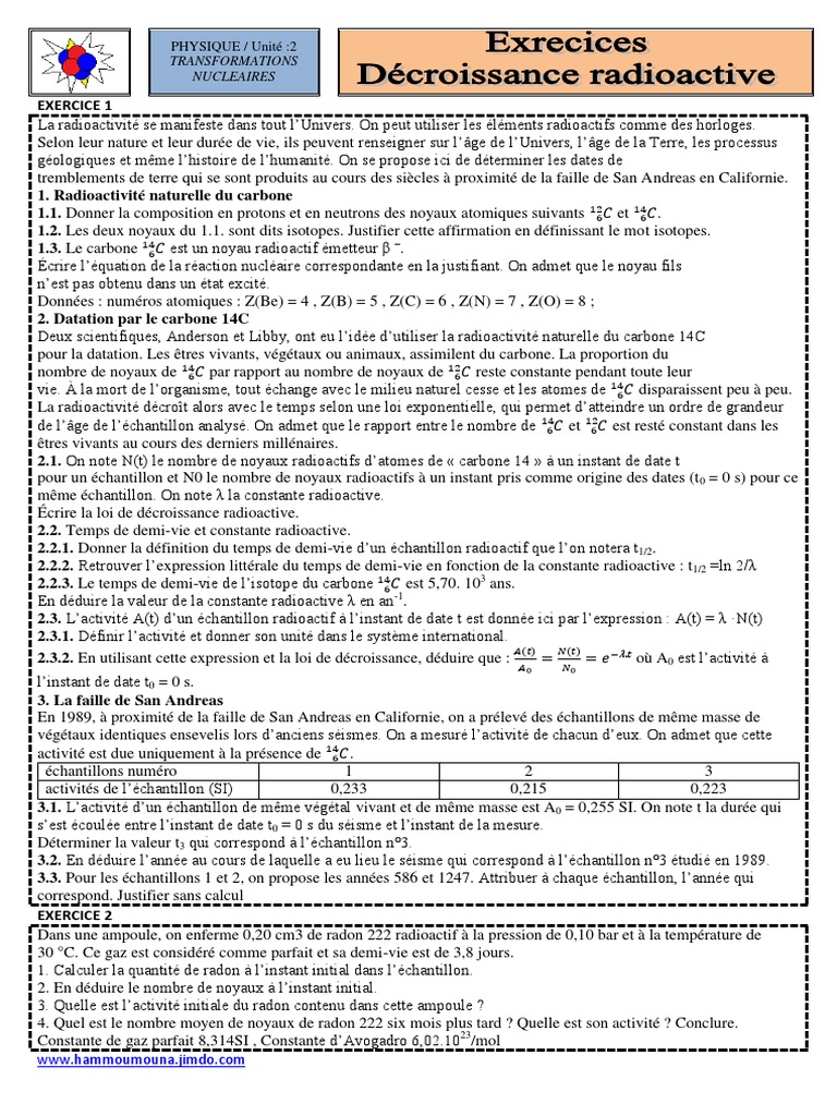 Exercices Corrigés sur la Radioactivité | PDF | Noyau atomique ...