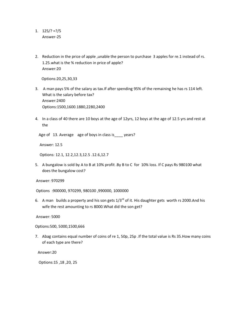 Maths Iq Questions Pdf