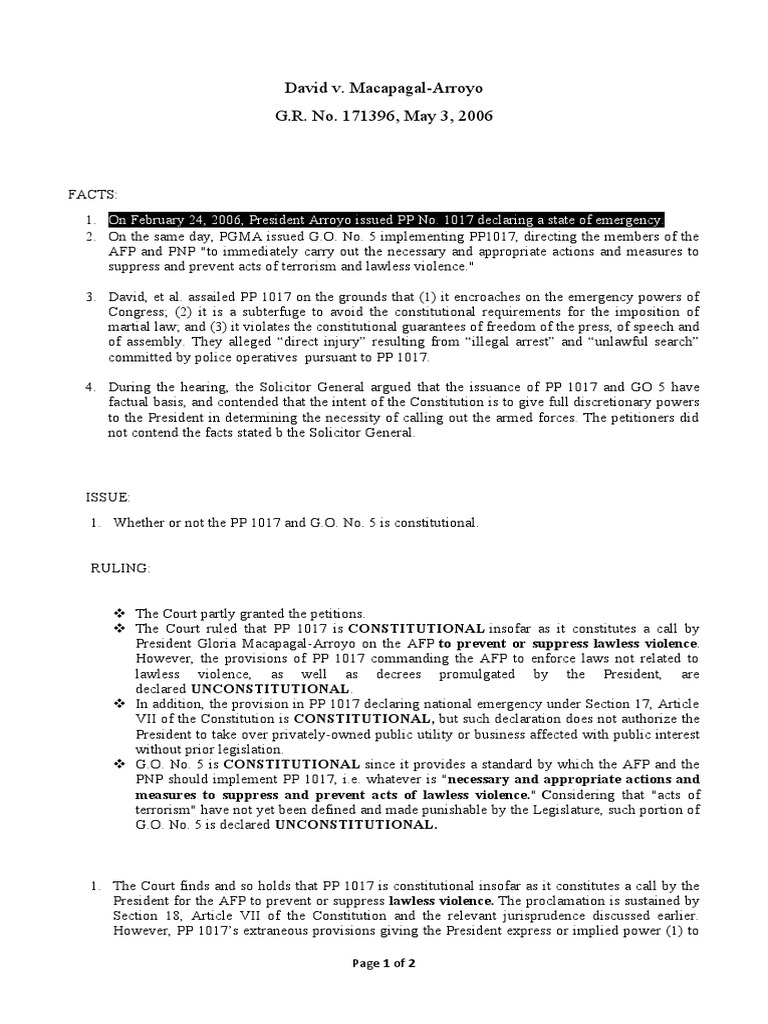 Digest gr no 171396 pdf state of emergency constitution
