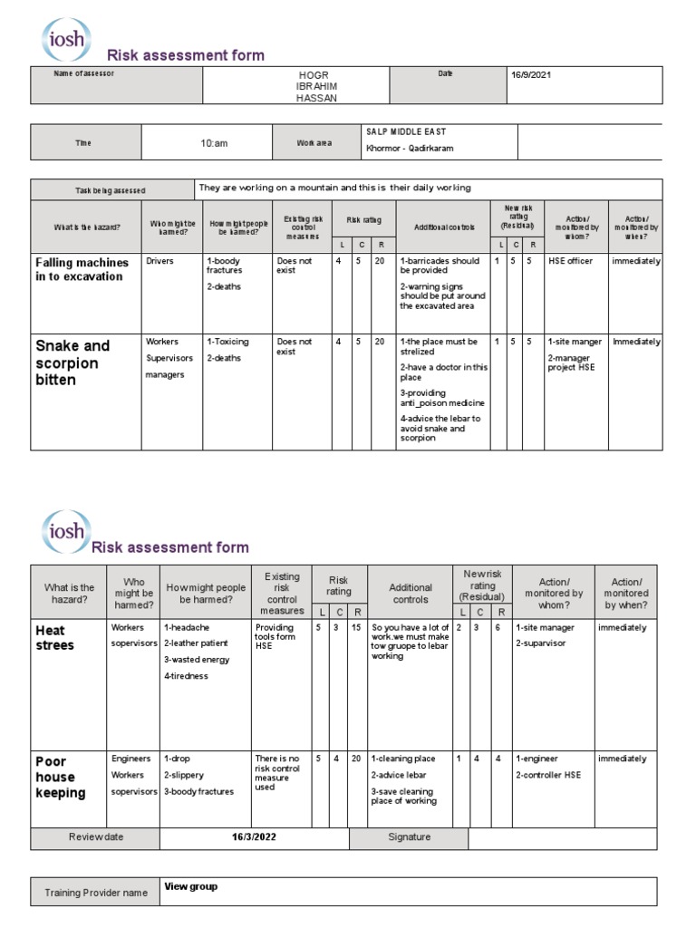 Risk Assessment Form | PDF