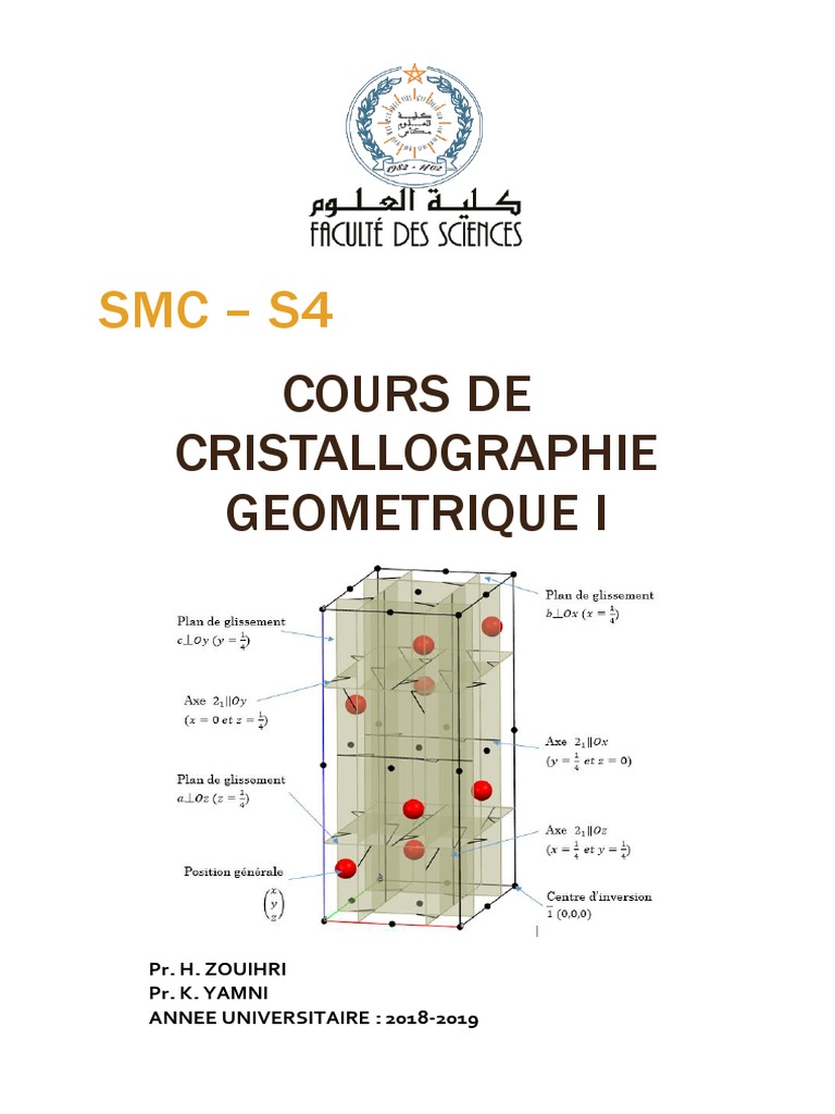 SMC S4 Cours de Cristallographie Geometrique I | PDF