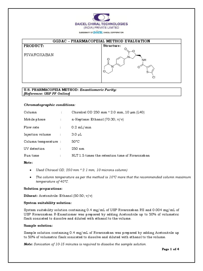 Rivaroxaban USP Method Evaluation Report PDF Chromatography