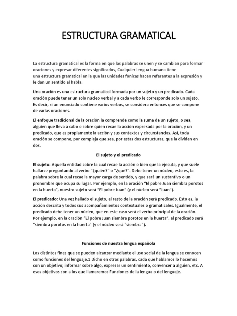 Estructura Gramatical | PDF | Artes del Lenguaje y Comunicación