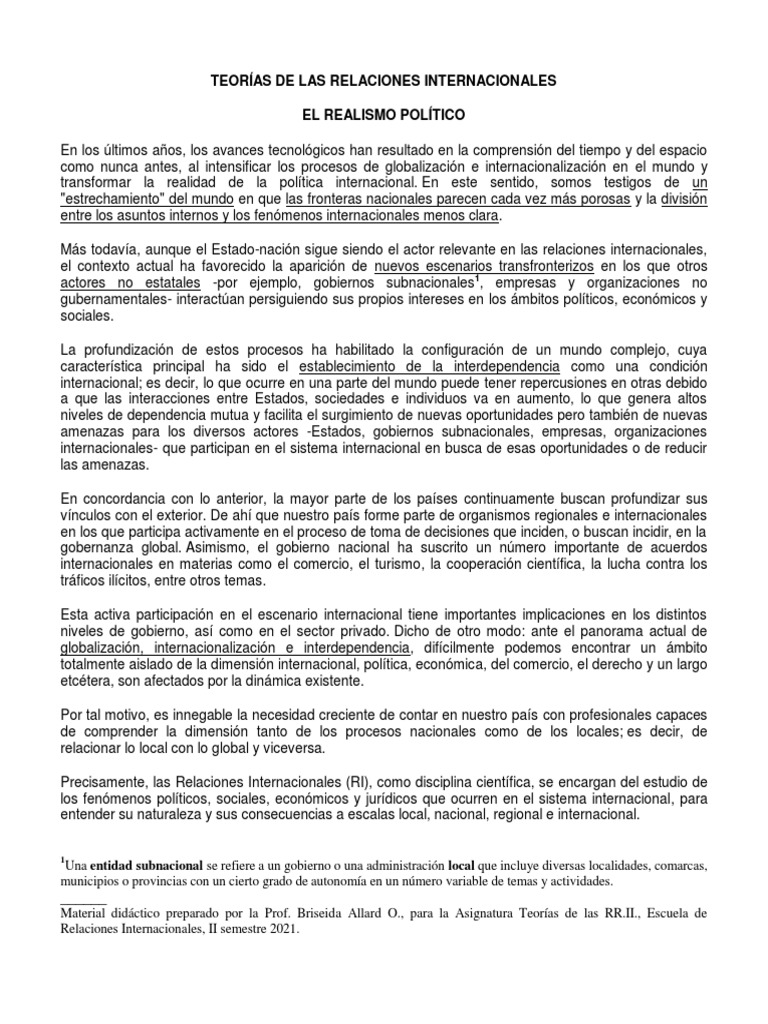 Importancia Teorã - As Rrii-Realismo | PDF | Relaciones Internacionales ...