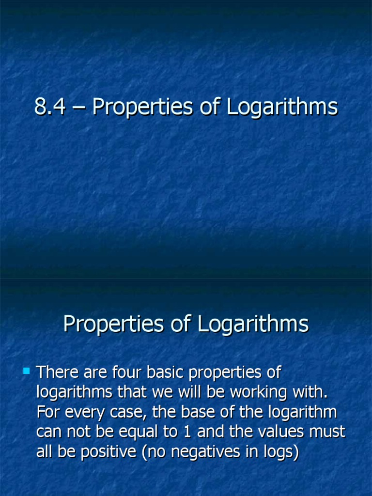 Properties of Logarithms PDF Logarithm Functions And Mappings