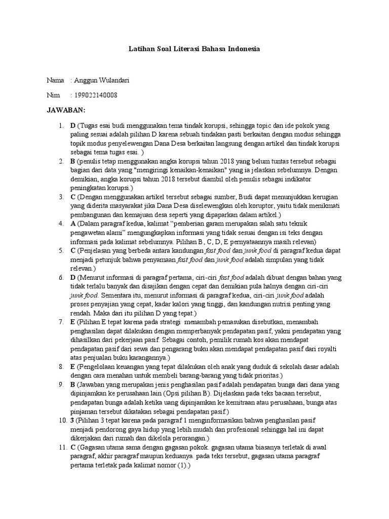 Latihan Soal Literasi Bahasa Indonesia Pdf