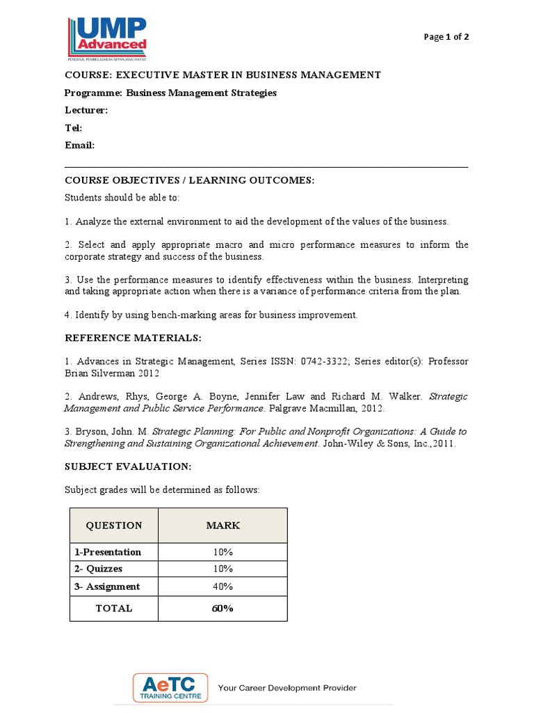 Business Management Strategies Course Guide | PDF | Strategic ...