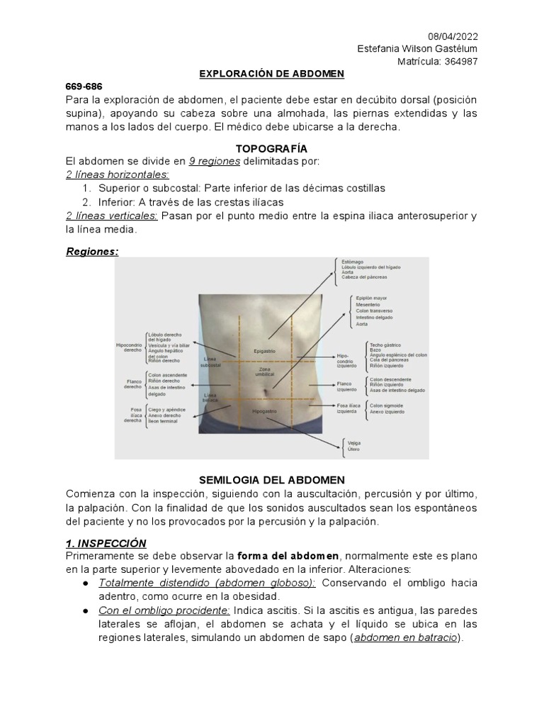 Exploración física completa del abdomen: inspección, auscultación ...