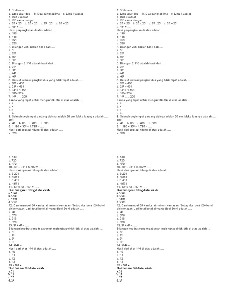2 Mtk Kelas 4 Latihan Pangkat 2 Pdf