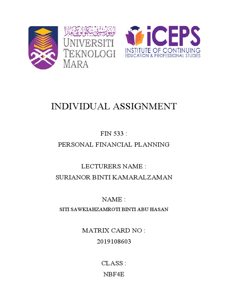 Fin 533 Individual Assgmt Pdf Expense Investing