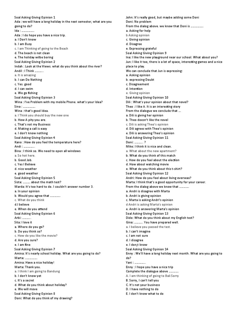 Soal Asking And Giving Opinion Pdf
