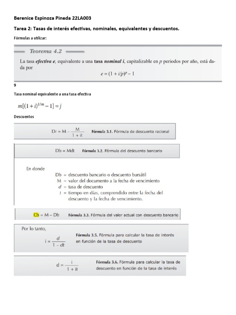 Tarea 2 - Tasas Equivalentes y Descuentos | PDF | Interés ...
