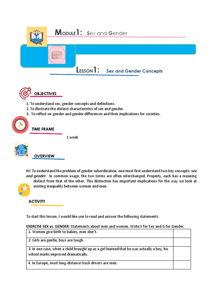 Lesson 1 - Sex and Gender | PDF | Sex | Gender