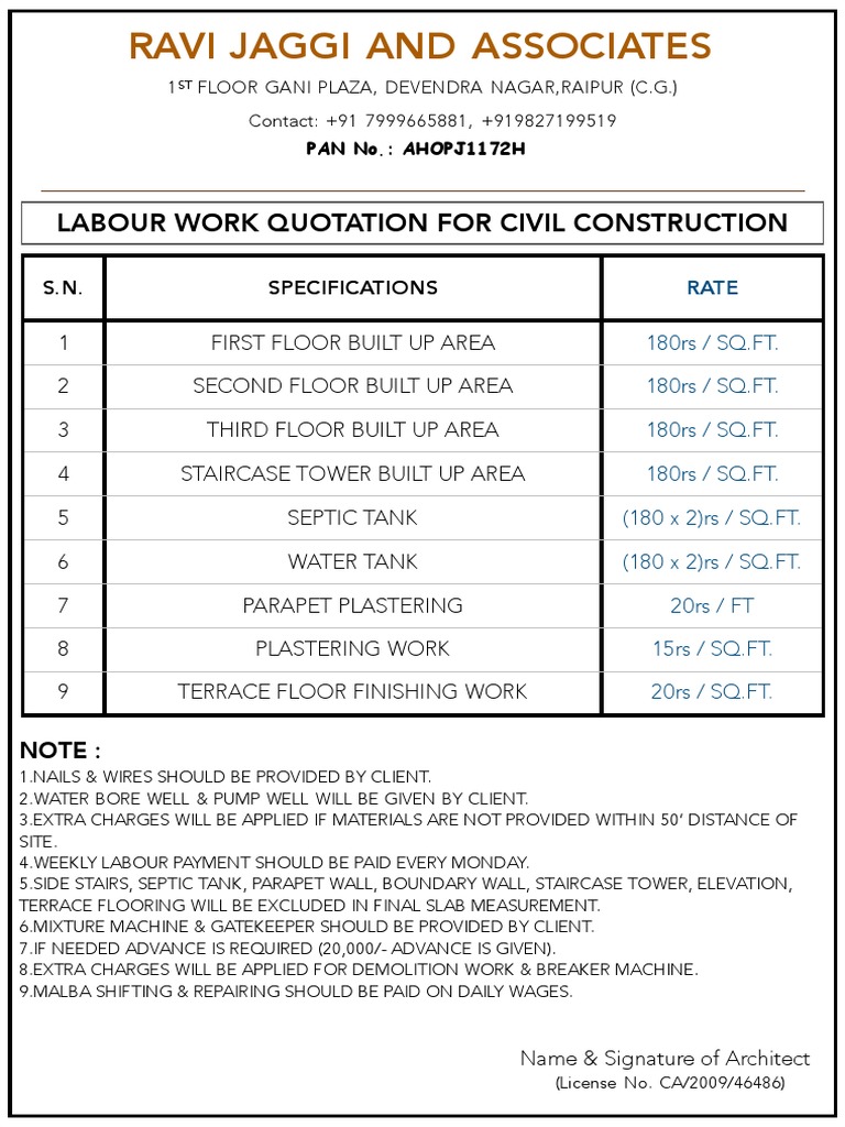 Labour Work Quotation For Civil Work | PDF