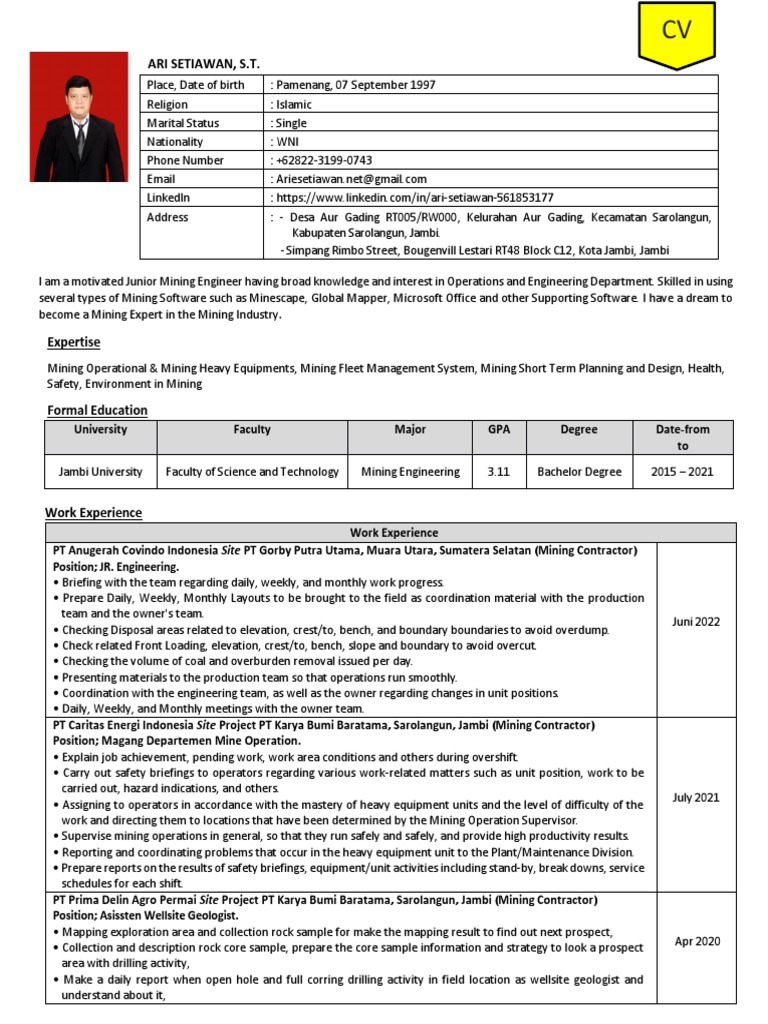 CV Ari Setiawan-Jambi | PDF | Mining