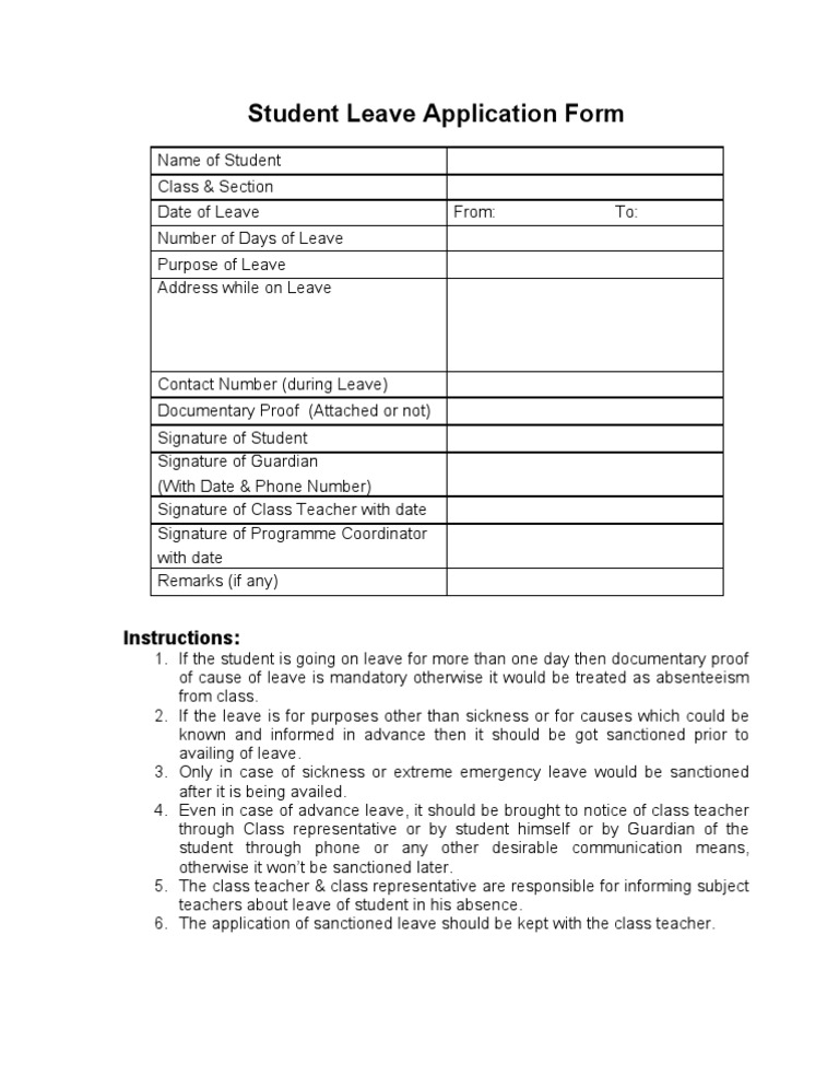 Student Leave Application Guidelines | PDF