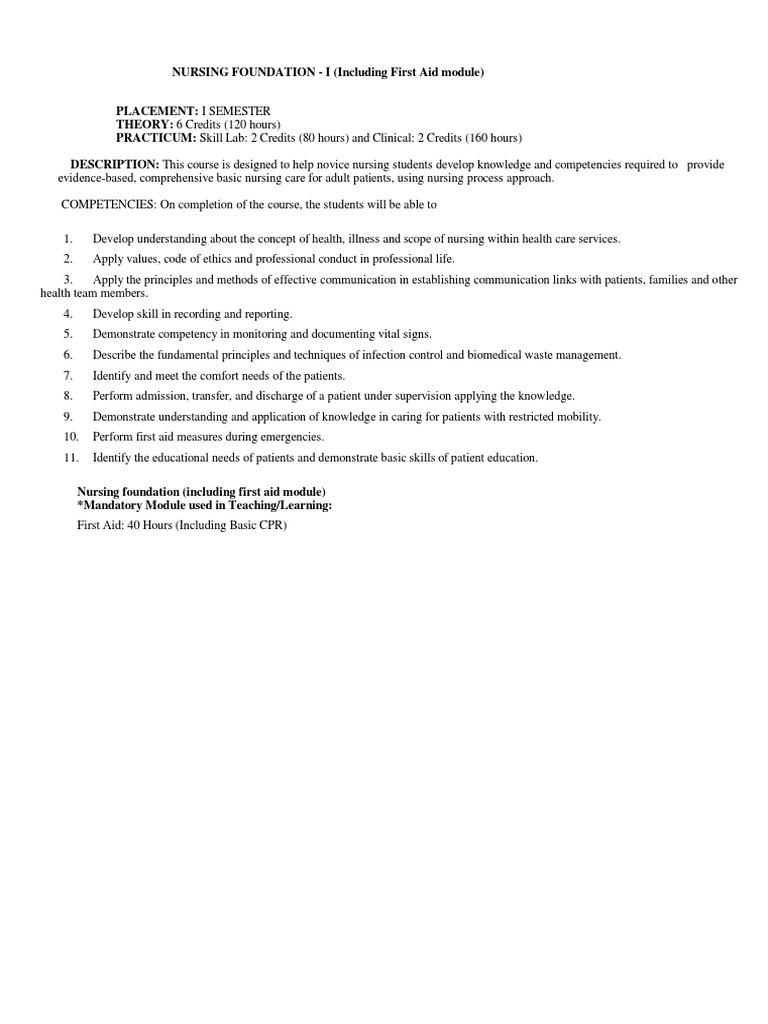 Nursing Foundation I Course Overview | PDF | Nursing | Health Care
