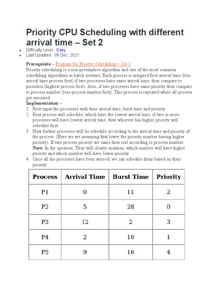 Priority CPU Scheduling with Arrival Time | PDF | Scheduling (Computing ...