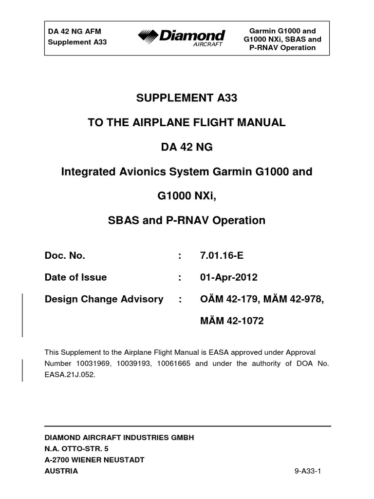 Supplement A33 To The Airplane Flight Manual Da 42 NG Integrated