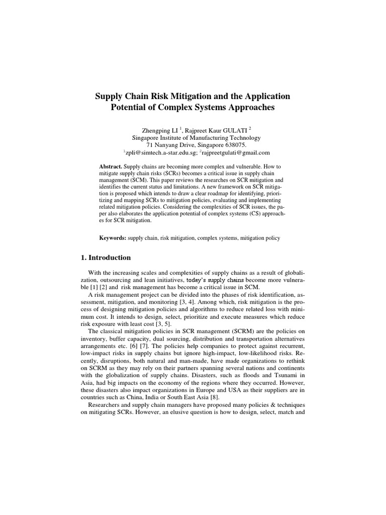 Supply Chain Risk Mitigation Framework | PDF | Supply Chain | Risk
