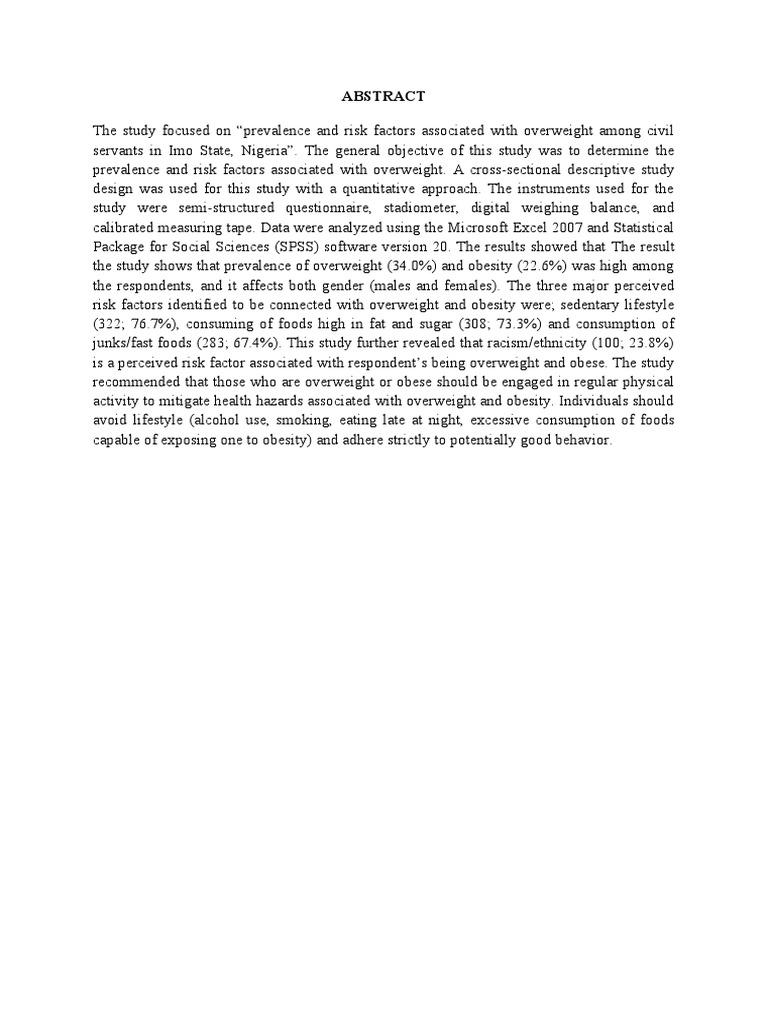 Risk Factor of Overweight and Obesity | PDF | Body Mass Index | Obesity