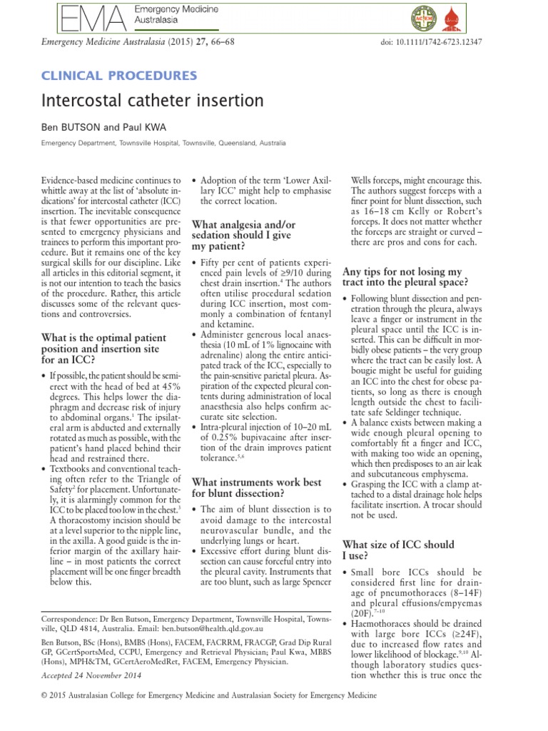 Butson2015Intercostal Catheter Insertion PDF Clinical Medicine