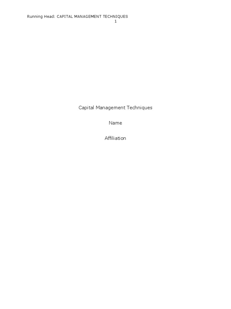 Capital Management Techniques PDF Financial Capital Business