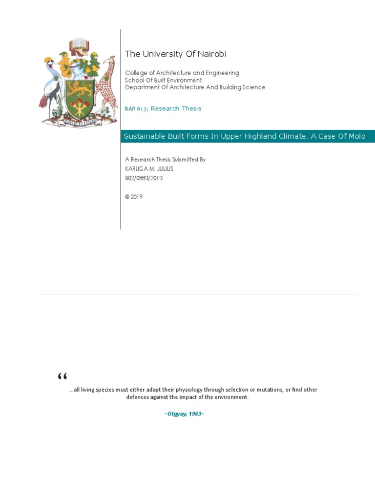 Sustainable Built Forms in Upper Highland Climate. A Case of Molo | PDF ...