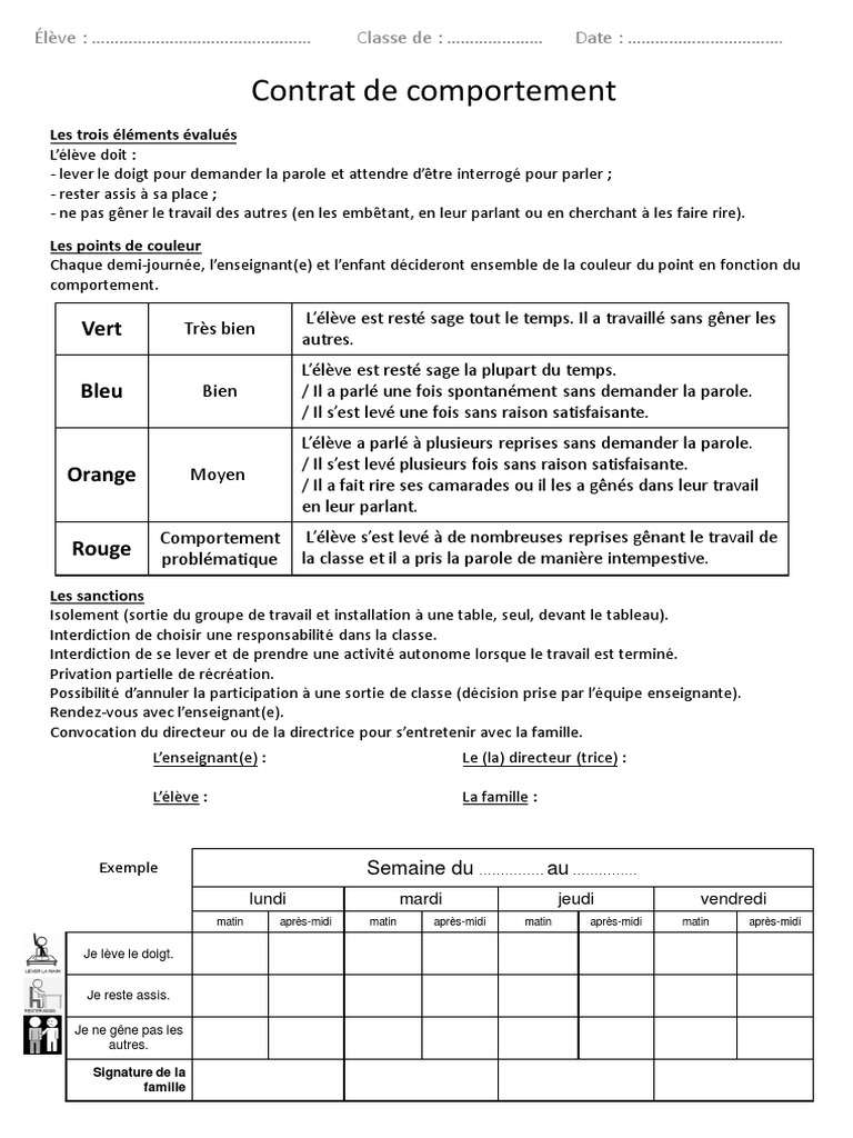 Contrat de comportement élève PDF Évolution de carrière — free download
