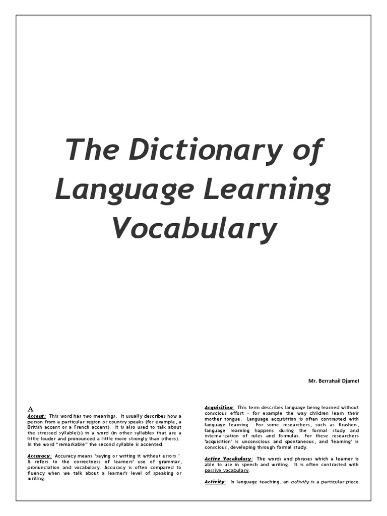 The Dictionary of Language Learning Vocabulary PDF English Language