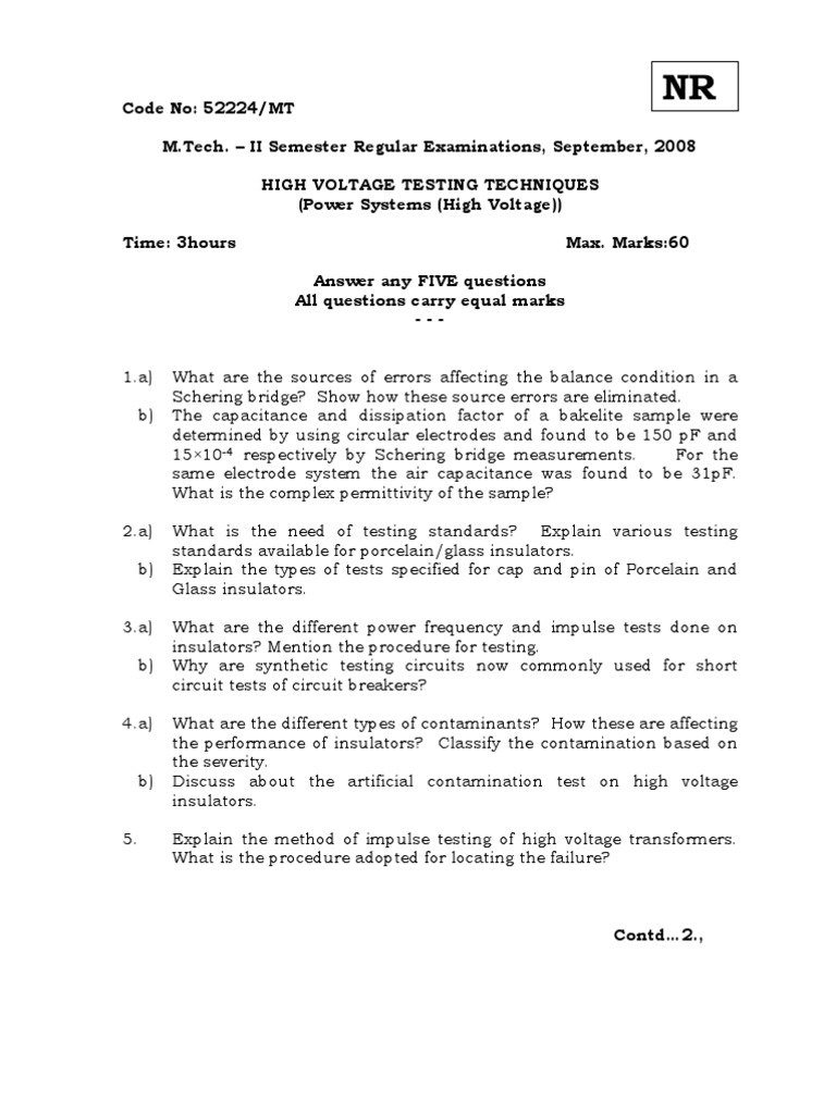 High Voltage Testing Techniques Exam | PDF | High Voltage | Capacitor