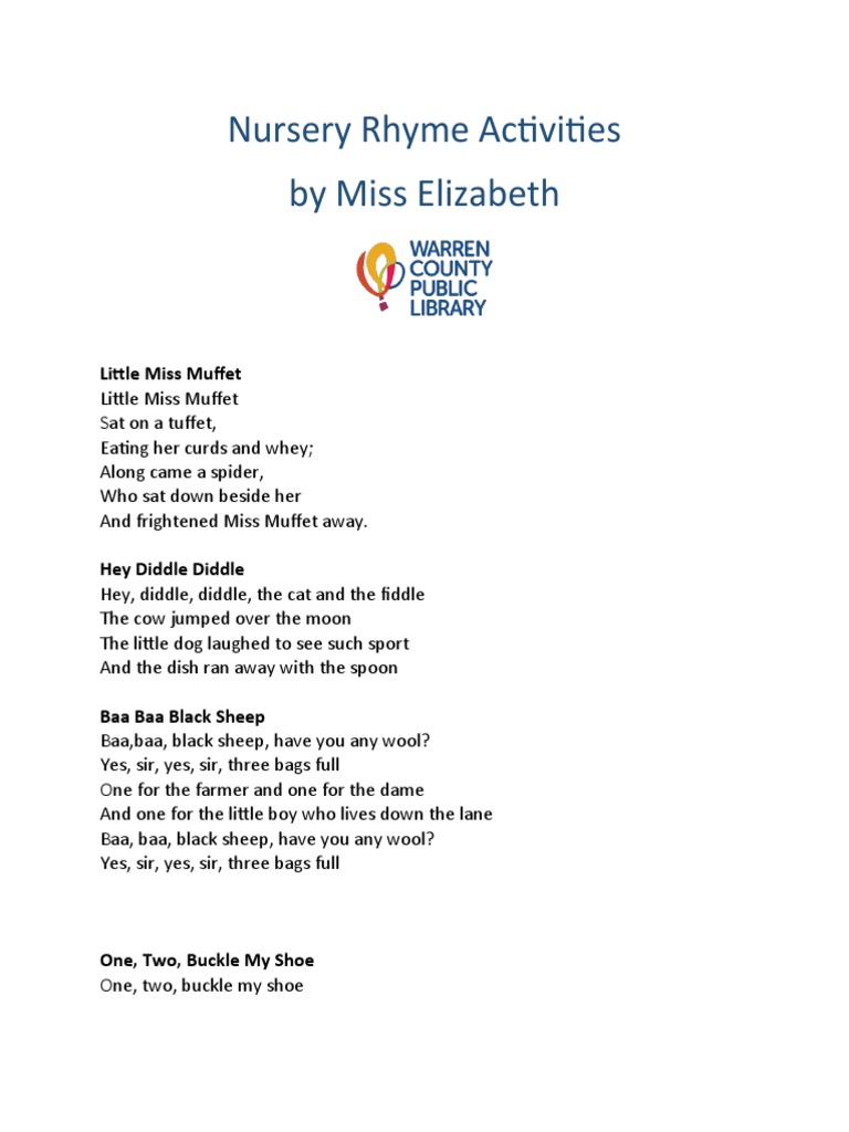 Nursery Rhymes PDF Children's Songs Rhyme