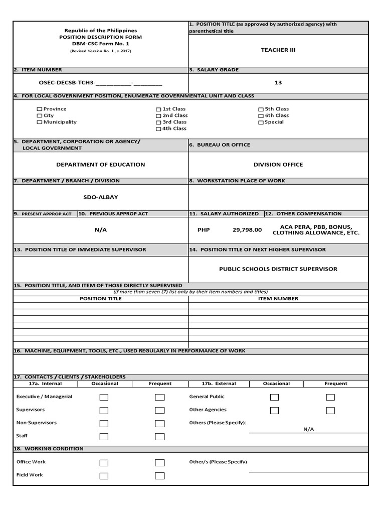 Position Description Form PDF