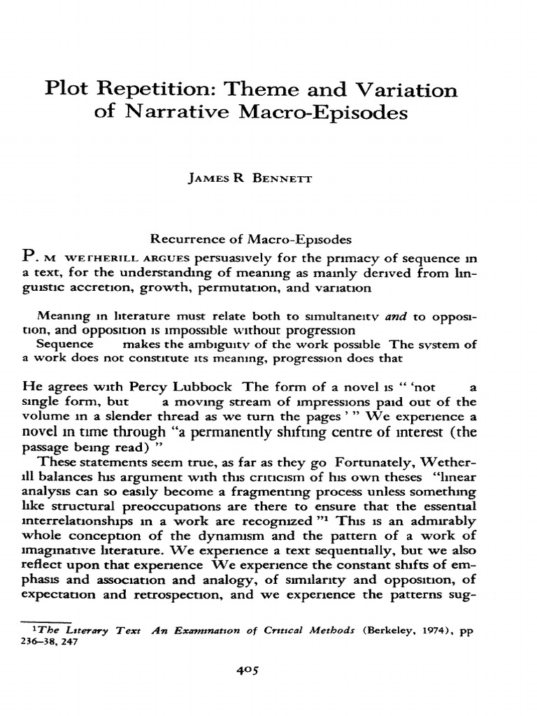 Plot Repetition Theme and Variation of Narrative MacroEpisodes PDF