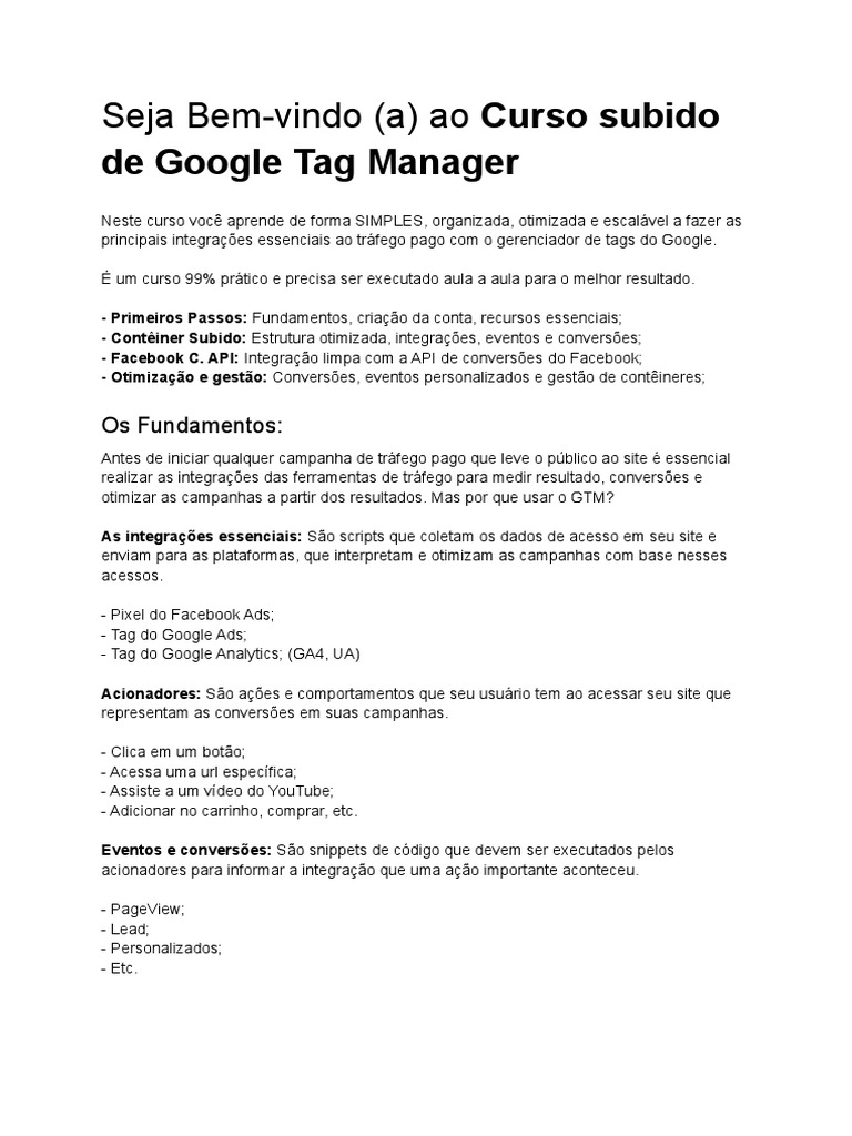 PDF Subido Curso Subido de Google Tag Manager | PDF | Facebook | Rede ...