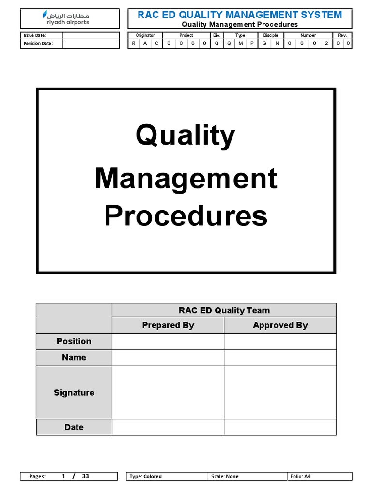 RAC Quality Management Procedures PDF Specification (Technical