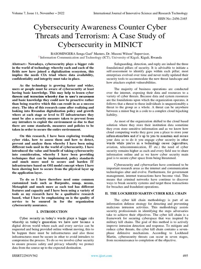 Cybersecurity Awareness Counter Cyber Threats and Terrorism A Case