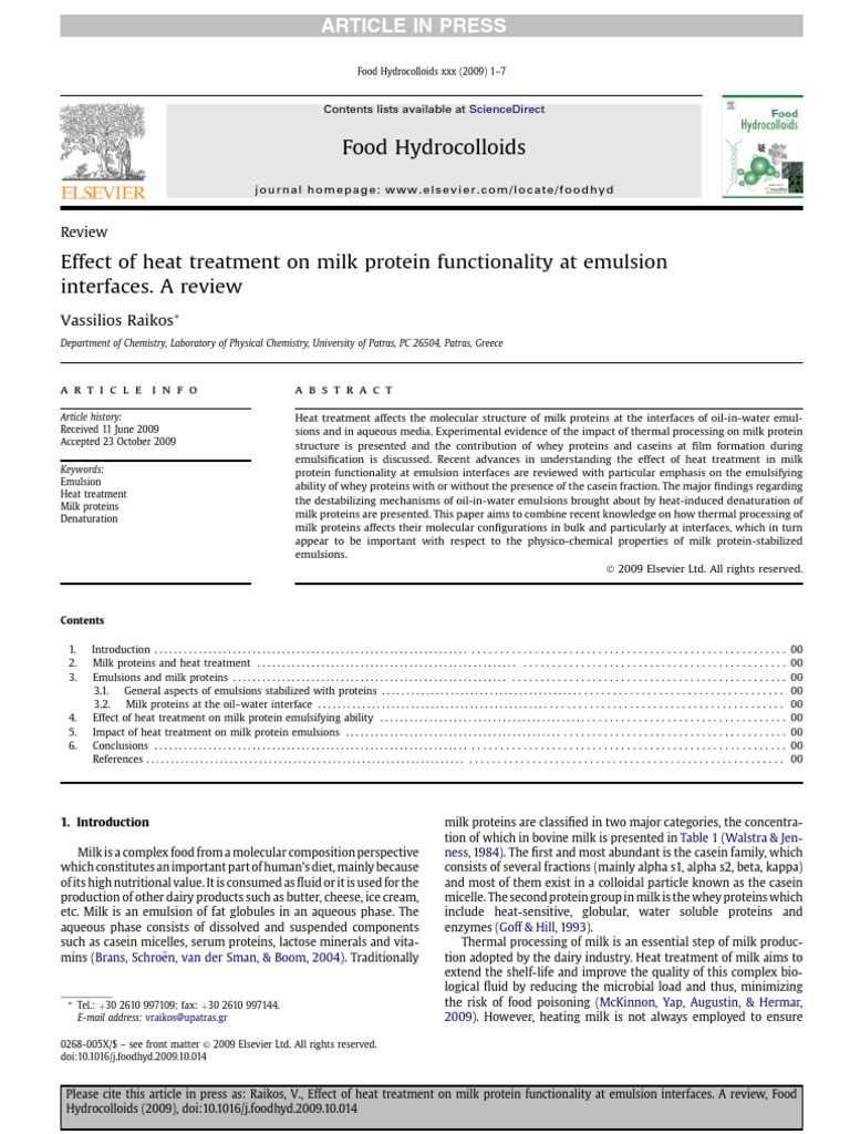Effect of heat treatment on milk protein functionality at emulsion