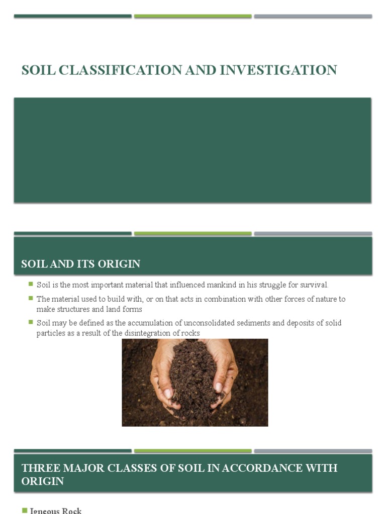 Soil Classification and Investigation | PDF | Rock (Geology) | Soil